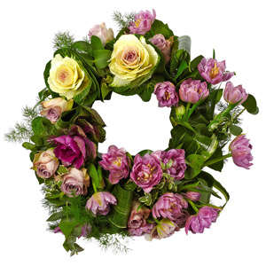 Funeral Wreath Roses and Purple Flowers