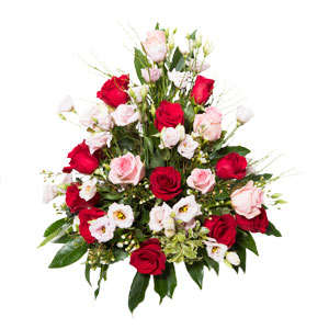 Arrangement of red and pink roses