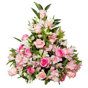 Basket of pink Roses and Astromeria